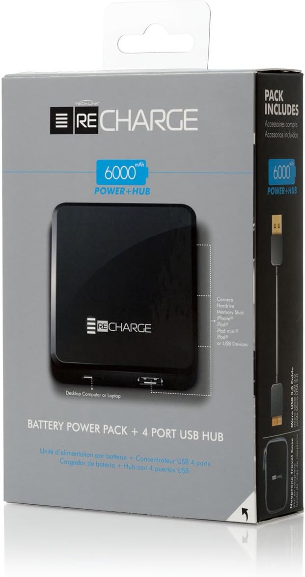 RECHARGE 6000 mAh POWERBANK VE 4 PORT USB HUB