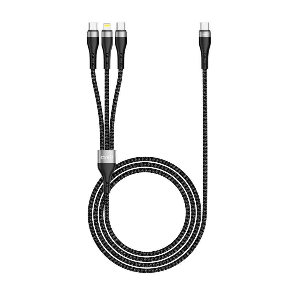 Zore ZR-45 3in1 USB-A to Lightning - Type-C - Type-C Şarj ve Data Kablosu 20W 1.5M