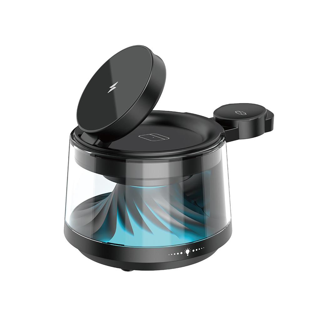 Wiwu Wi-W039 5in1 Kablosuz Şarj Standı Ambiyans Işıklı Bluetooth Speaker Hoparlör Özellikli 15W