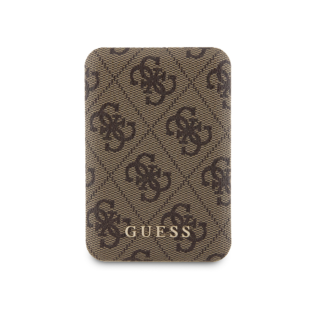 Guess Orjinal Lisanslı Dijital Led Göstergeli PU Deri 4G Desenli Metal Yazı Logolu Powerbank 5000mAh 15W KAHVERENGİ