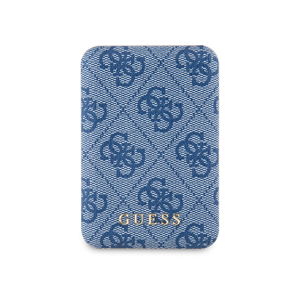 Guess Orjinal Lisanslı Dijital Led Göstergeli PU Deri 4G Desenli Metal Yazı Logolu Powerbank 5000mAh 15W PEMBEMAVİ