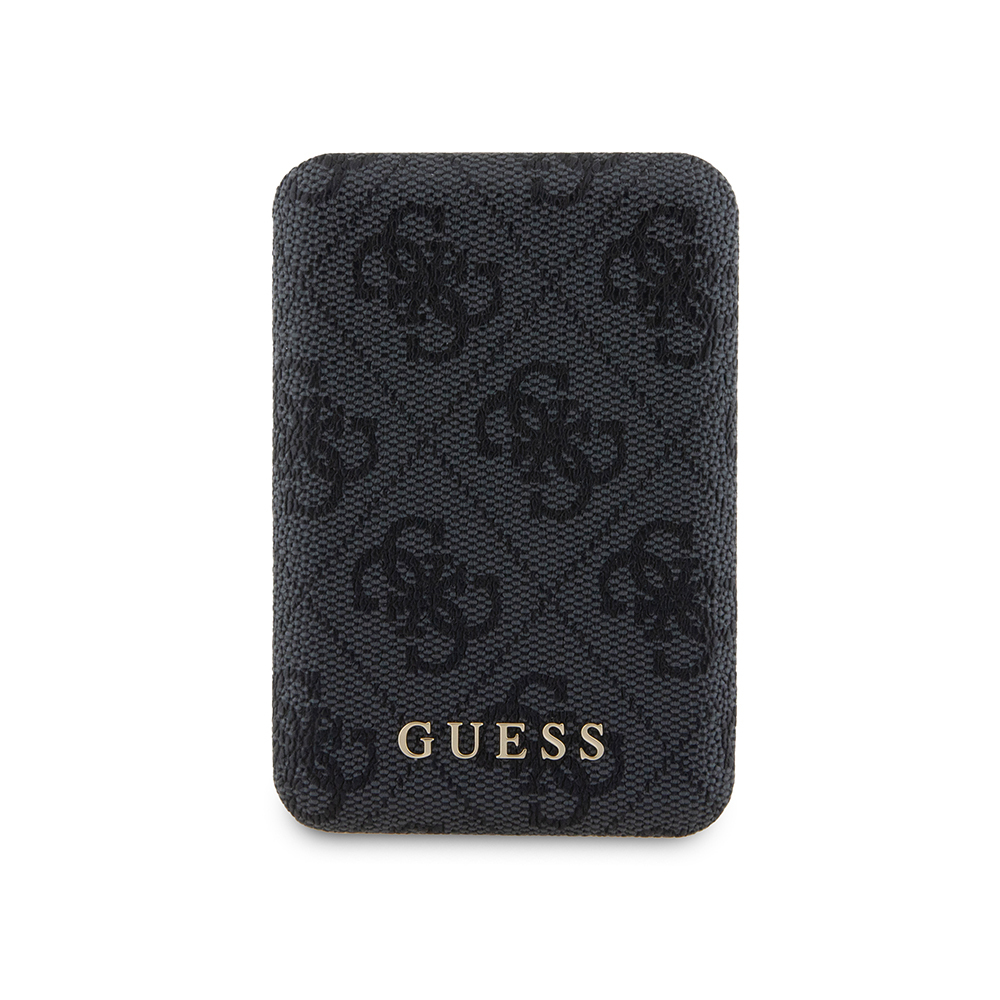 Guess Orjinal Lisanslı Dijital Led Göstergeli PU Deri 4G Desenli Metal Yazı Logolu Powerbank 5000mAh 15W SİYAH