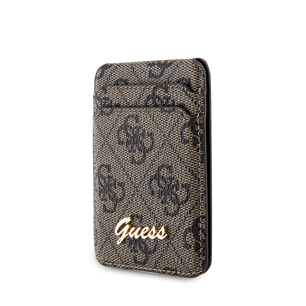 Guess Orjinal Lisanslı 4G Desenli Metal Script Logolu Magnetik Kartlık KAHVERENGİ