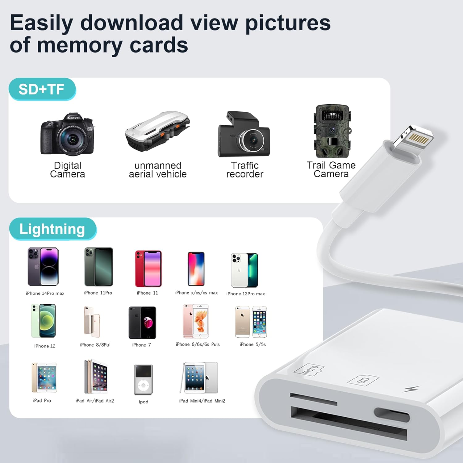 Lightning To Sd Card Camera Reader Kablo Iphone Uyumlu Sd Micro Sd Kart Okuyucu Kablo Adaptör