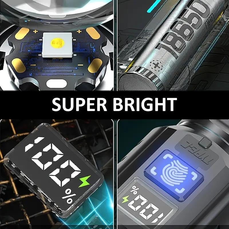 Şarjlı LED El Feneri 3 Mod Zoom Dijital Göstergeli Type-C Hızlı Şarj
