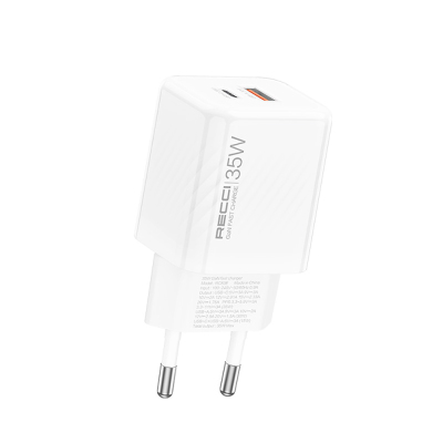Recci RC83E Type-C PD & USB-A GaN Teknolojili QC3.0 Hızlı Şarj Başlığı 35W