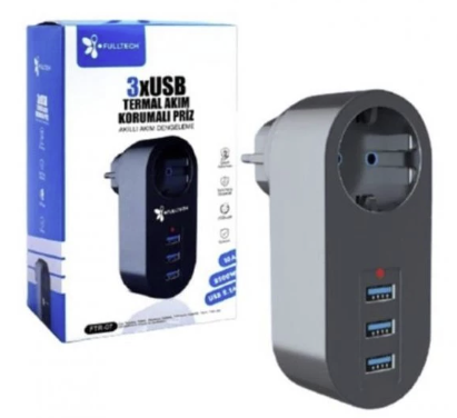 FULLTECH 3XUSB TERMAL AKIM KORUMALI PRİZ