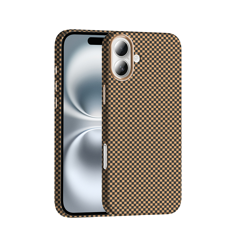 Apple iPhone 16 Kılıf M-safe Şarj Özellikli Karbon Fiber Görünümlü Zore Gros Kapak - Çöl Titanyum