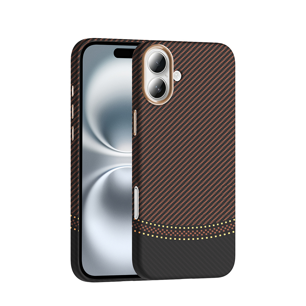 Apple iPhone 16 Plus Kılıf M-safe Şarj Özellikli Karbon Fiber Görünümlü Zore Gros Kapak - Gold- Siyah