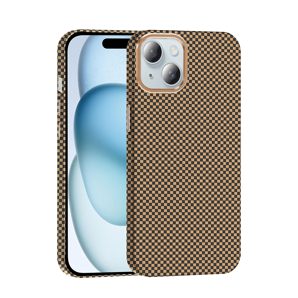 Apple iPhone 15 Kılıf M-safe Şarj Özellikli Karbon Fiber Görünümlü Zore Gros Kapak - Çöl Titanyum