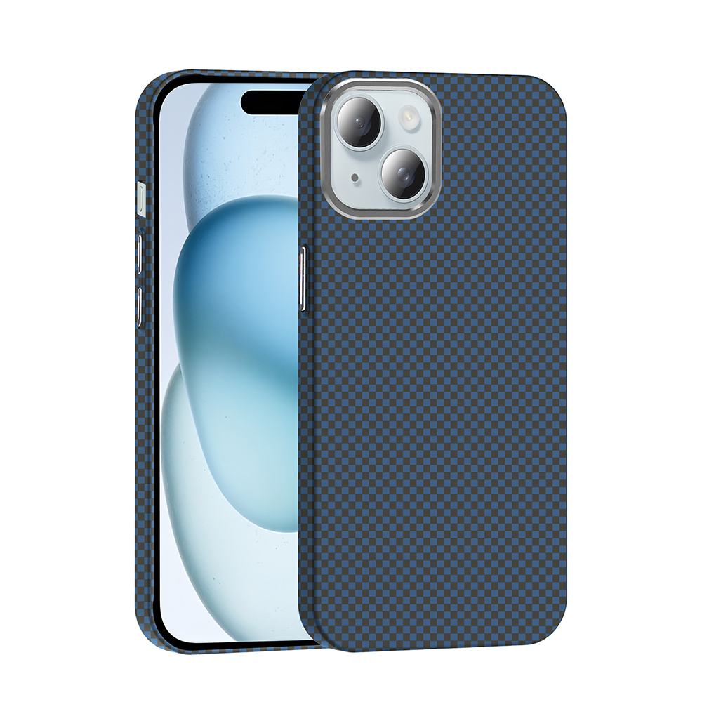 Apple iPhone 15 Kılıf M-safe Şarj Özellikli Karbon Fiber Görünümlü Zore Gros Kapak - Lacivert/ Siyah