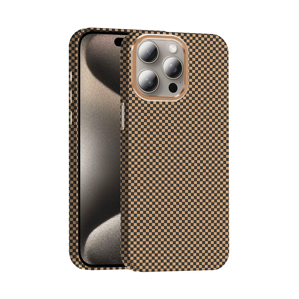 Apple iPhone 15 Pro Kılıf M-safe Şarj Özellikli Karbon Fiber Görünümlü Zore Gros Kapak - Çöl Titanyum