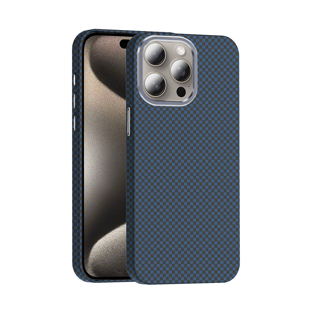 Apple iPhone 15 Pro Kılıf M-safe Şarj Özellikli Karbon Fiber Görünümlü Zore Gros Kapak - Lacivert