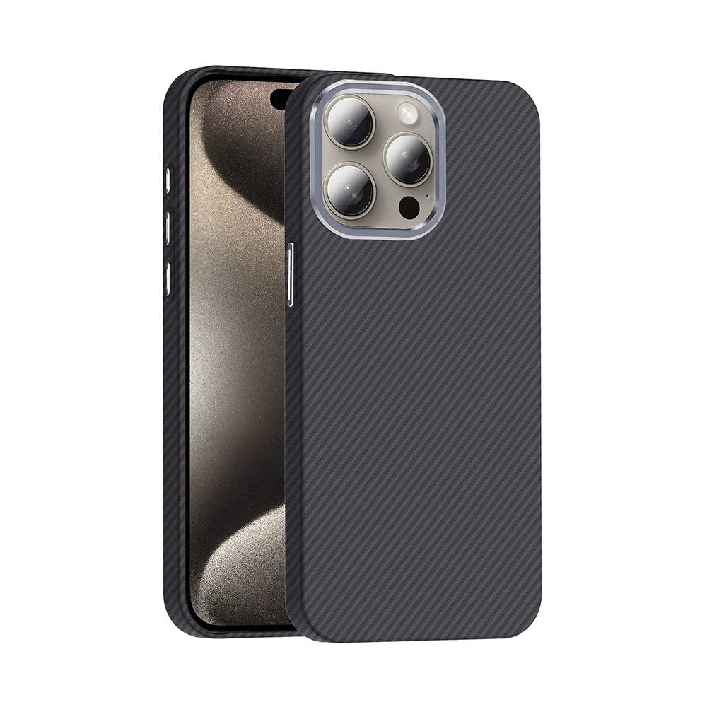 Apple iPhone 15 Pro Max Kılıf M-safe Şarj Özellikli Karbon Fiber Görünümlü Zore Gros Kapak - Siyah