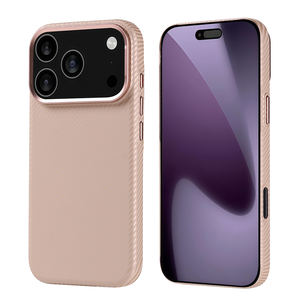 Apple iPhone 17 Pro Kılıf M-safe Şarj Özellikli Karbon Fiber Görünümlü Zore Nekst Kapak - Bej