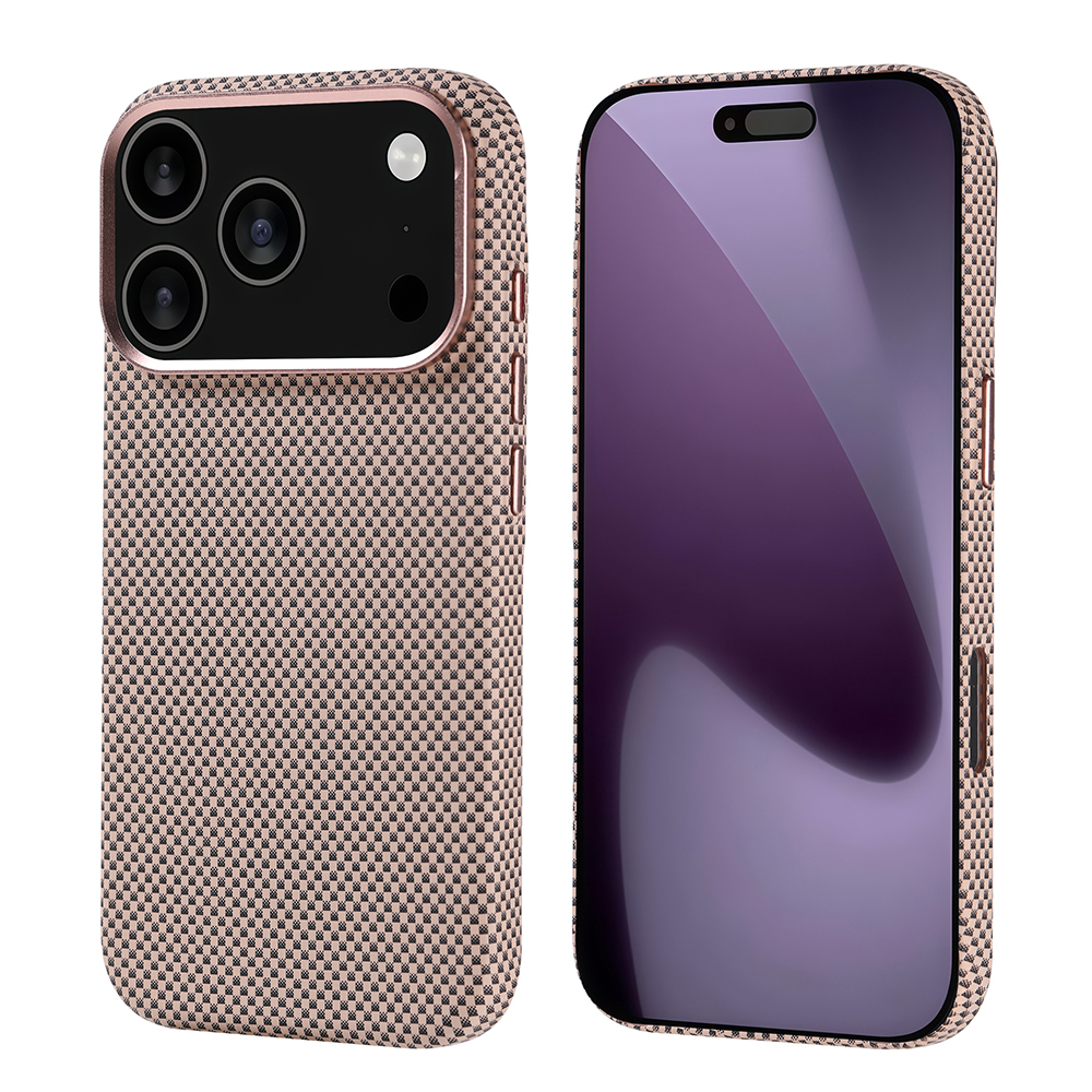 Apple iPhone 17 Pro Kılıf M-safe Şarj Özellikli Karbon Fiber Görünümlü Zore Nekst Kapak - Gold