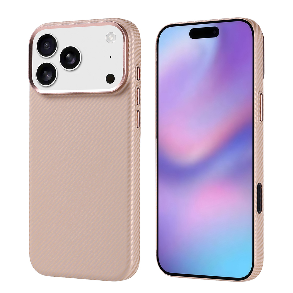 Apple iPhone 17 Pro Max Kılıf M-safe Şarj Özellikli Karbon Fiber Görünümlü Zore Nekst Kapak - Bej