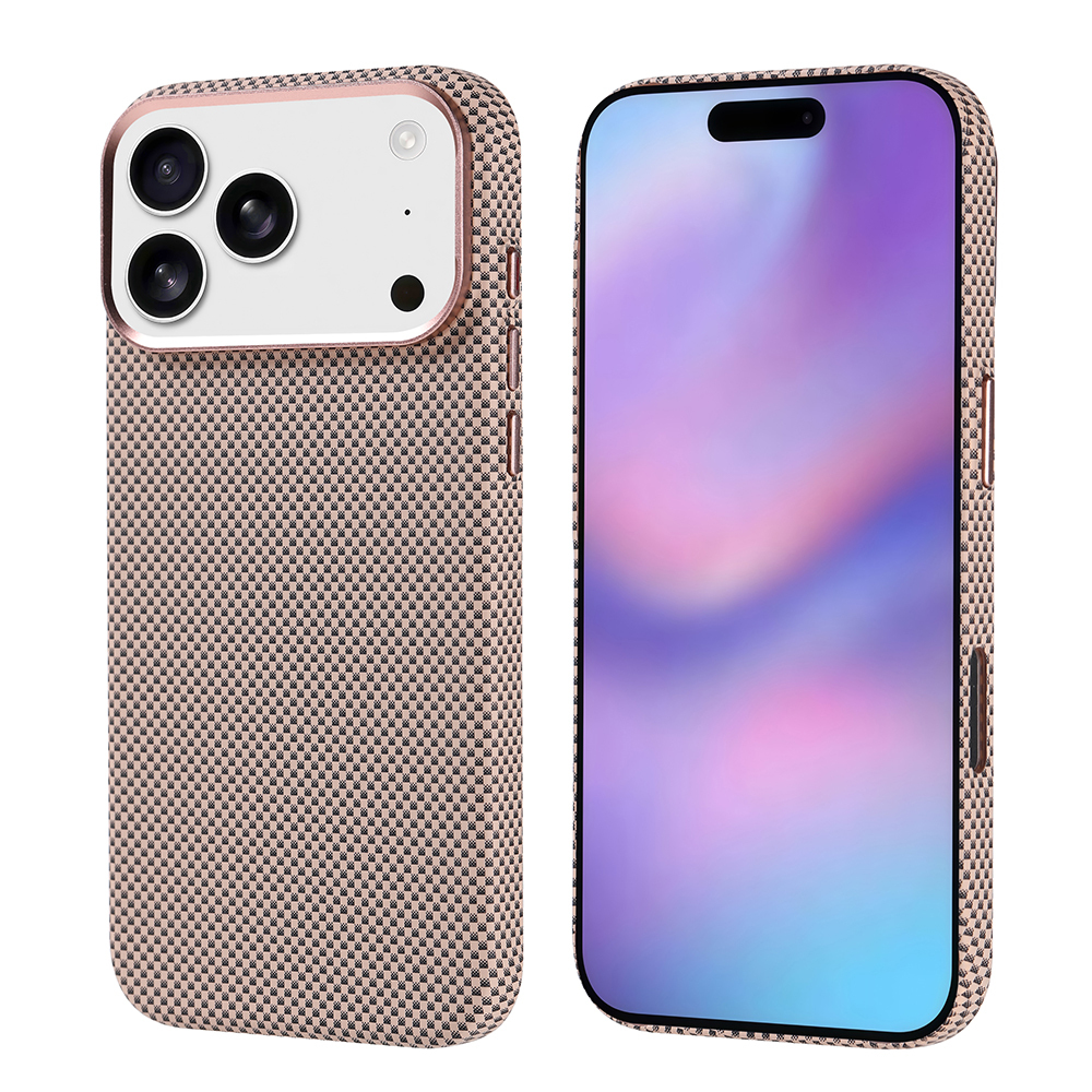 Apple iPhone 17 Pro Max Kılıf M-safe Şarj Özellikli Karbon Fiber Görünümlü Zore Nekst Kapak - Gold