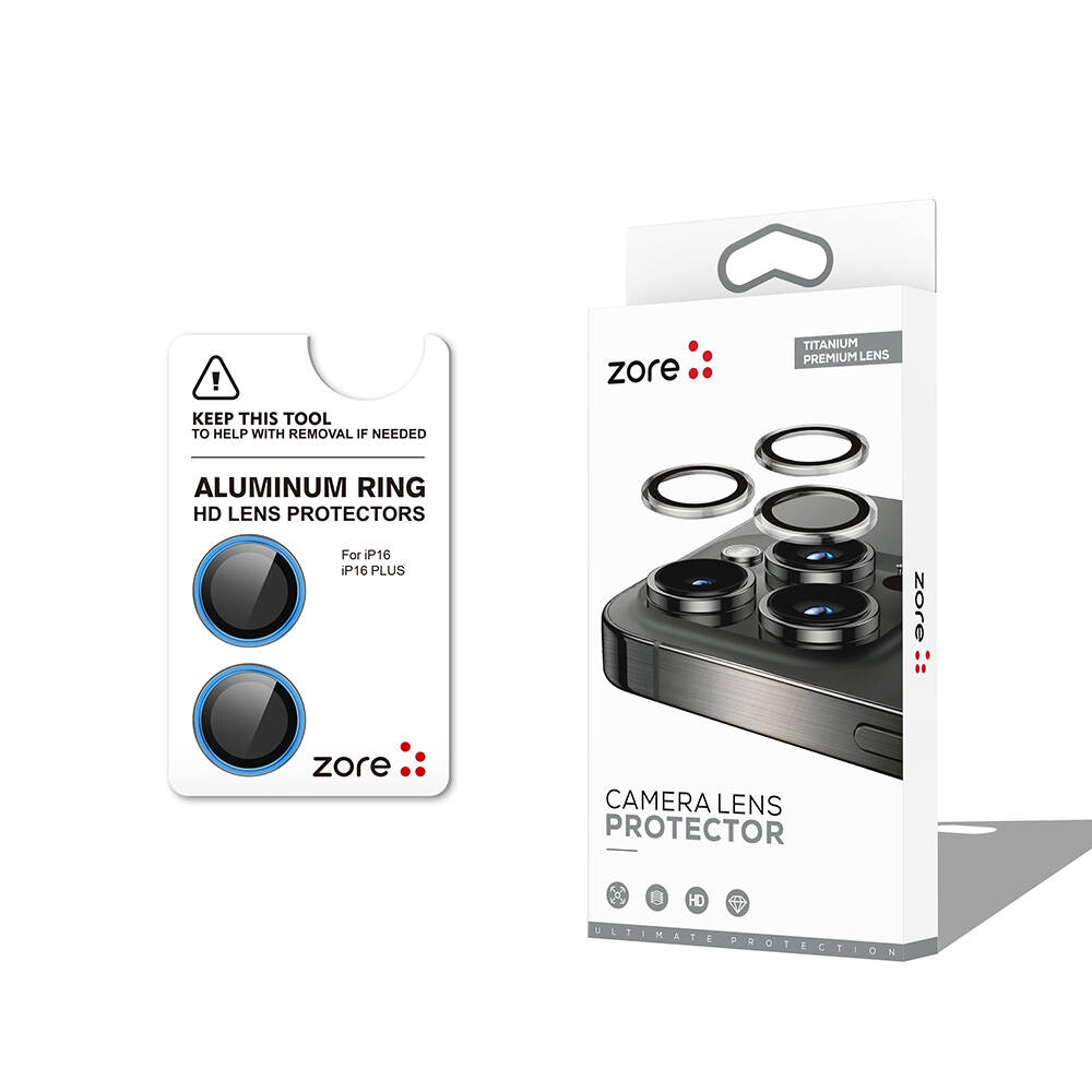 Apple iPhone 16 Plus Zore CL-12 Premium Safir Parmak İzi Bırakmayan Anti-Reflective Kamera Lens Koruyucu - Açık Mavi