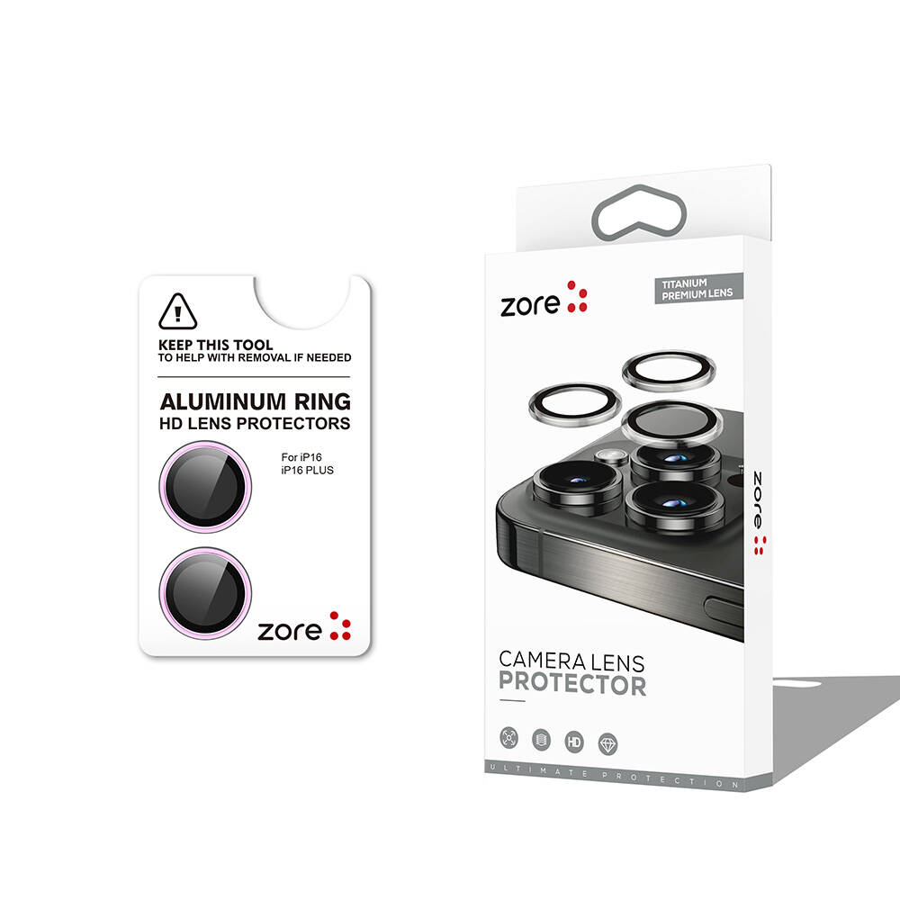 Apple iPhone 16 Plus Zore CL-12 Premium Safir Parmak İzi Bırakmayan Anti-Reflective Kamera Lens Koruyucu - Pembe