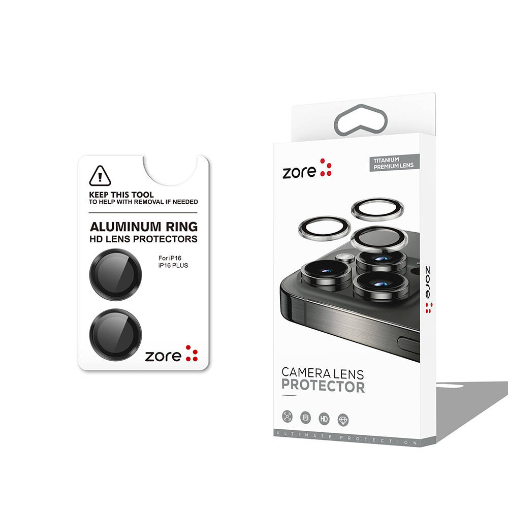 Apple iPhone 16 Plus Zore CL-12 Premium Safir Parmak İzi Bırakmayan Anti-Reflective Kamera Lens Koruyucu - Siyah