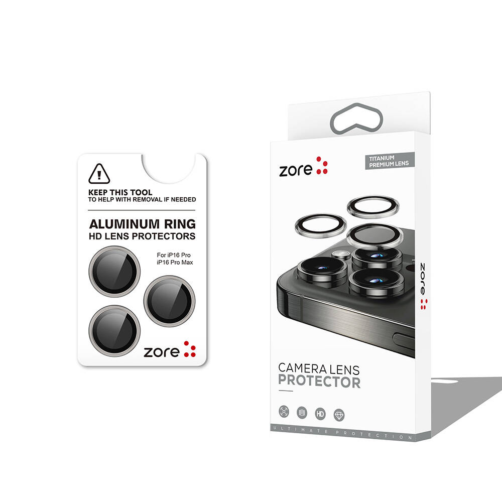 Apple iPhone 16 Pro Max Zore CL-12 Premium Safir Parmak İzi Bırakmayan Anti-Reflective Kamera Lens Koruyucu - Titanyum Gri