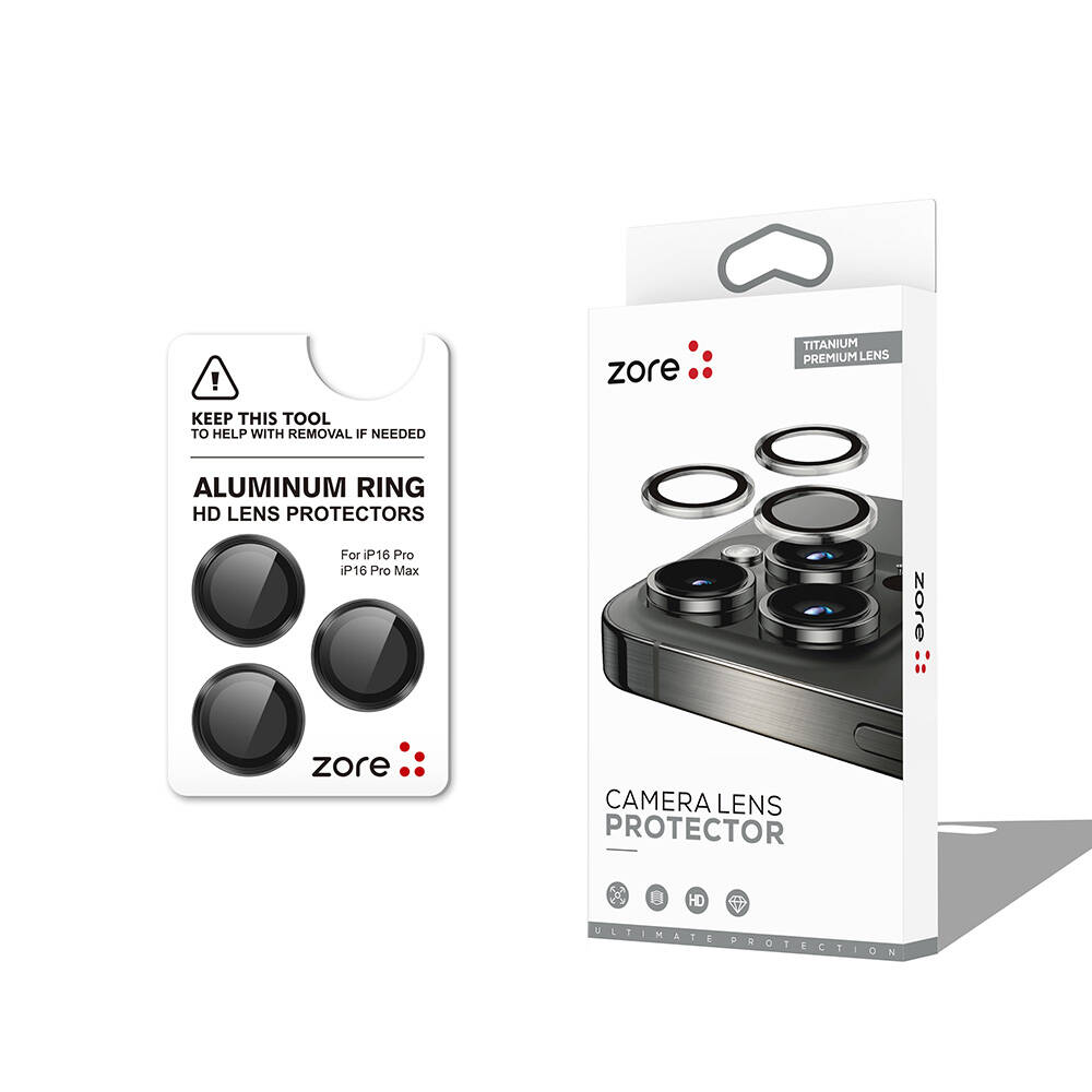 Apple iPhone 16 Pro Max Zore CL-12 Premium Safir Parmak İzi Bırakmayan Anti-Reflective Kamera Lens Koruyucu - Siyah