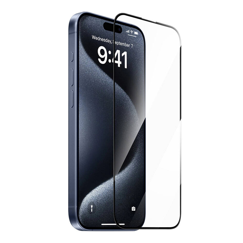 Apple iPhone 16 Plus Wiwu GT-008 Polimer Oleofobik Kaplama Şeffaf Pürüzsüz Temperli Cam Ekran Koruyucu 