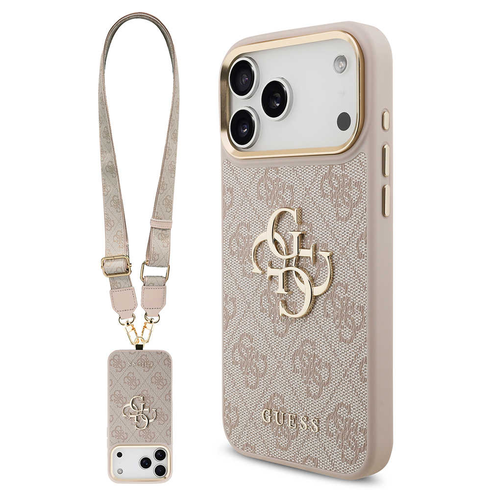 Apple iPhone 17 Pro Max Kılıf Guess Orjinal Lisanslı 4G Büyük Metal Logolu Kalın Askılı Kapak - PEMBE