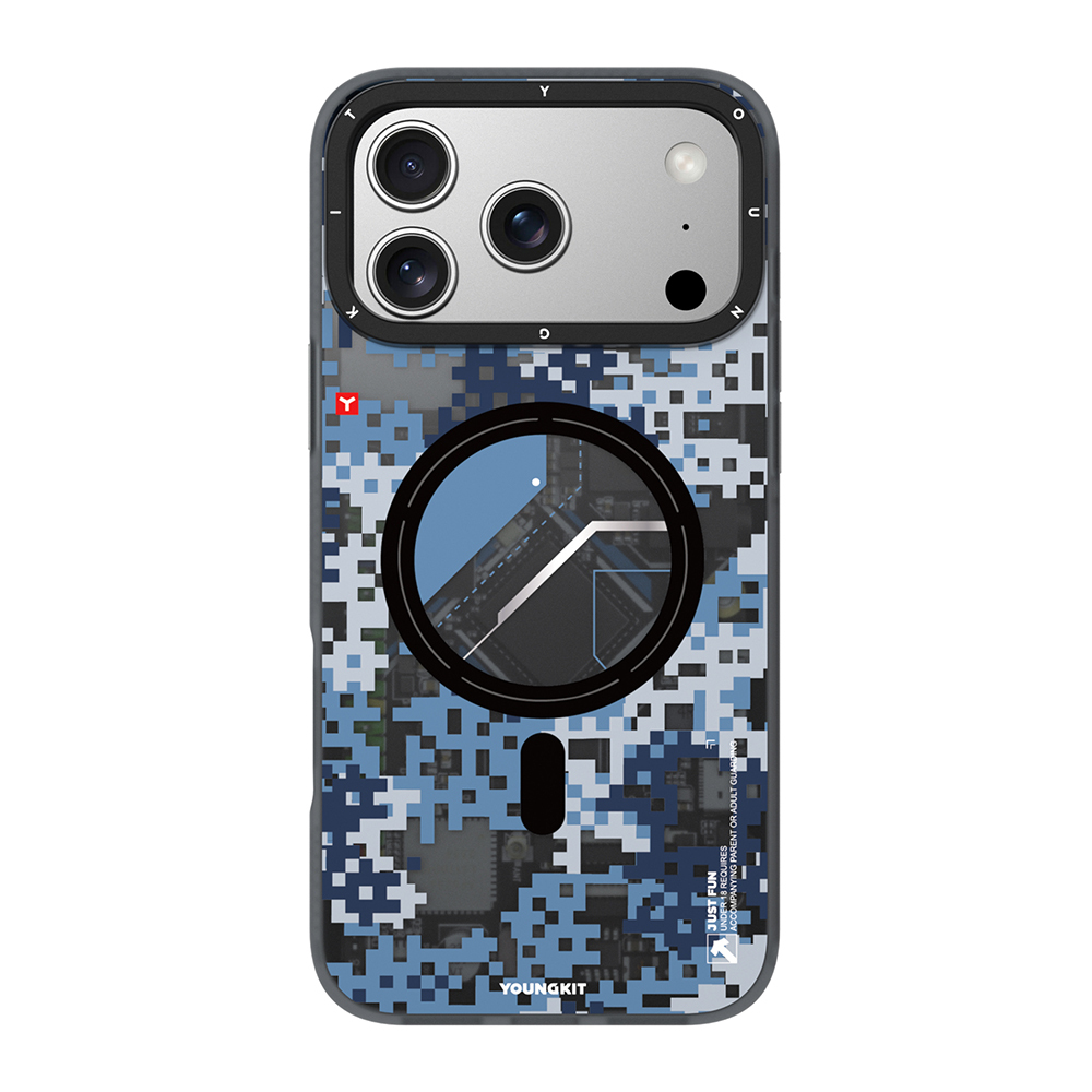 Apple iPhone 17 Pro Kılıf M-Safe Şarj Özellikli Youngkit Camouflage Sykell Serisi Kapak - MAVİ