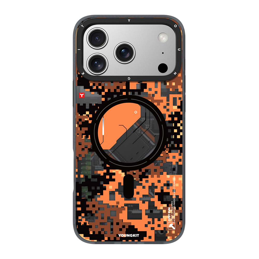 Apple iPhone 17 Pro Max Kılıf M-Safe Şarj Özellikli Youngkit Camouflage Sykell Serisi Kapak - TURUNCU