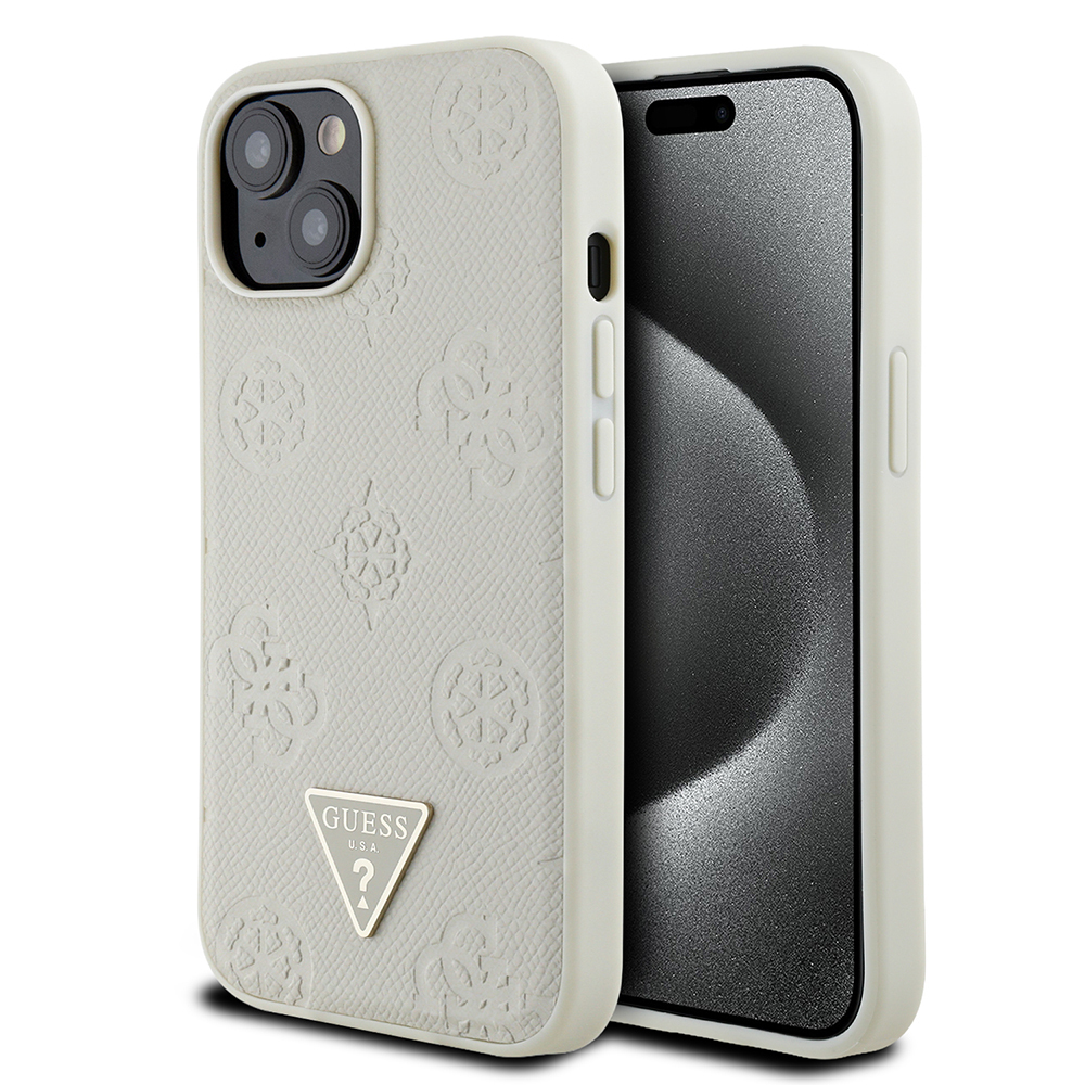 Apple iPhone 15 Kılıf Guess Orjinal Lisanslı M-safe Şarj Özellikli Sıcak Baskılı Üçgen Logolu PU Deri Peony Kapak