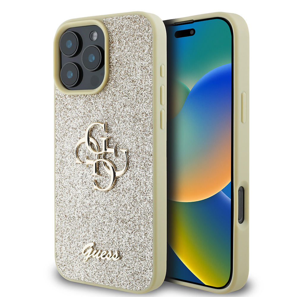 Apple iPhone 16 Pro Kılıf Guess Orjinal Lisanslı 4G Büyük Metal Logolu Glitter Kapak