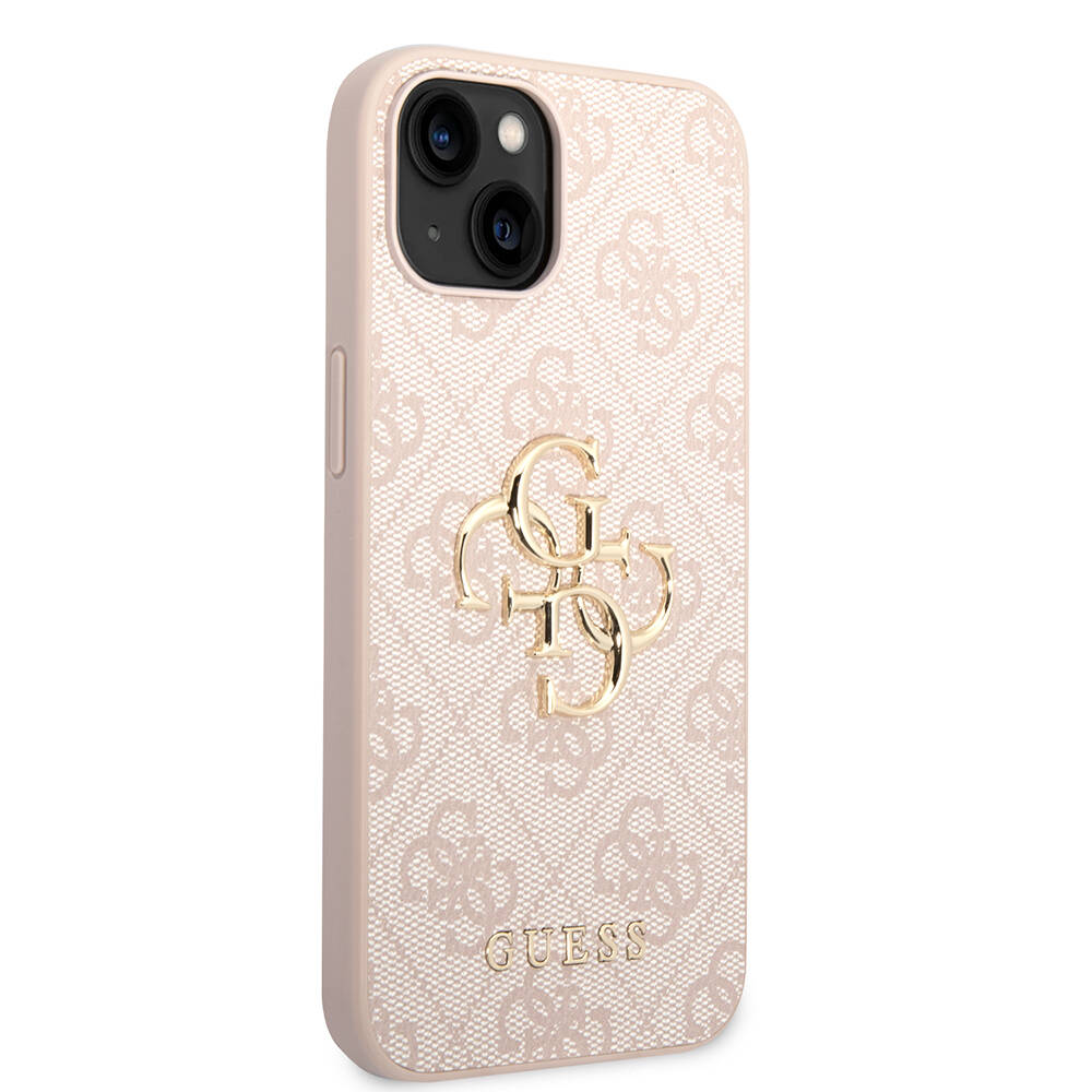 Apple iPhone 15 Kılıf Guess Orjinal Lisanslı PU Deri Yazı ve 4G Metal Logolu Desenli Kapak