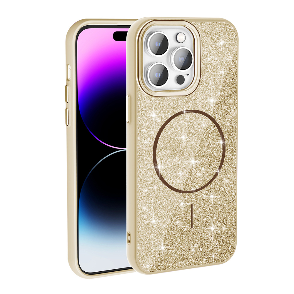 Apple iPhone 14 Pro Max Kılıf M-safe Şarj Özellikli Parlayan Simli Zore Okso Kapak