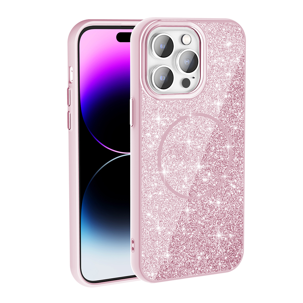 Apple iPhone 14 Pro Max Kılıf M-safe Şarj Özellikli Parlayan Simli Zore Okso Kapak