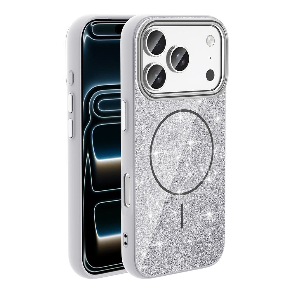 Apple iPhone 17 Pro Kılıf M-safe Şarj Özellikli Parlayan Simli Zore Okso Kapak