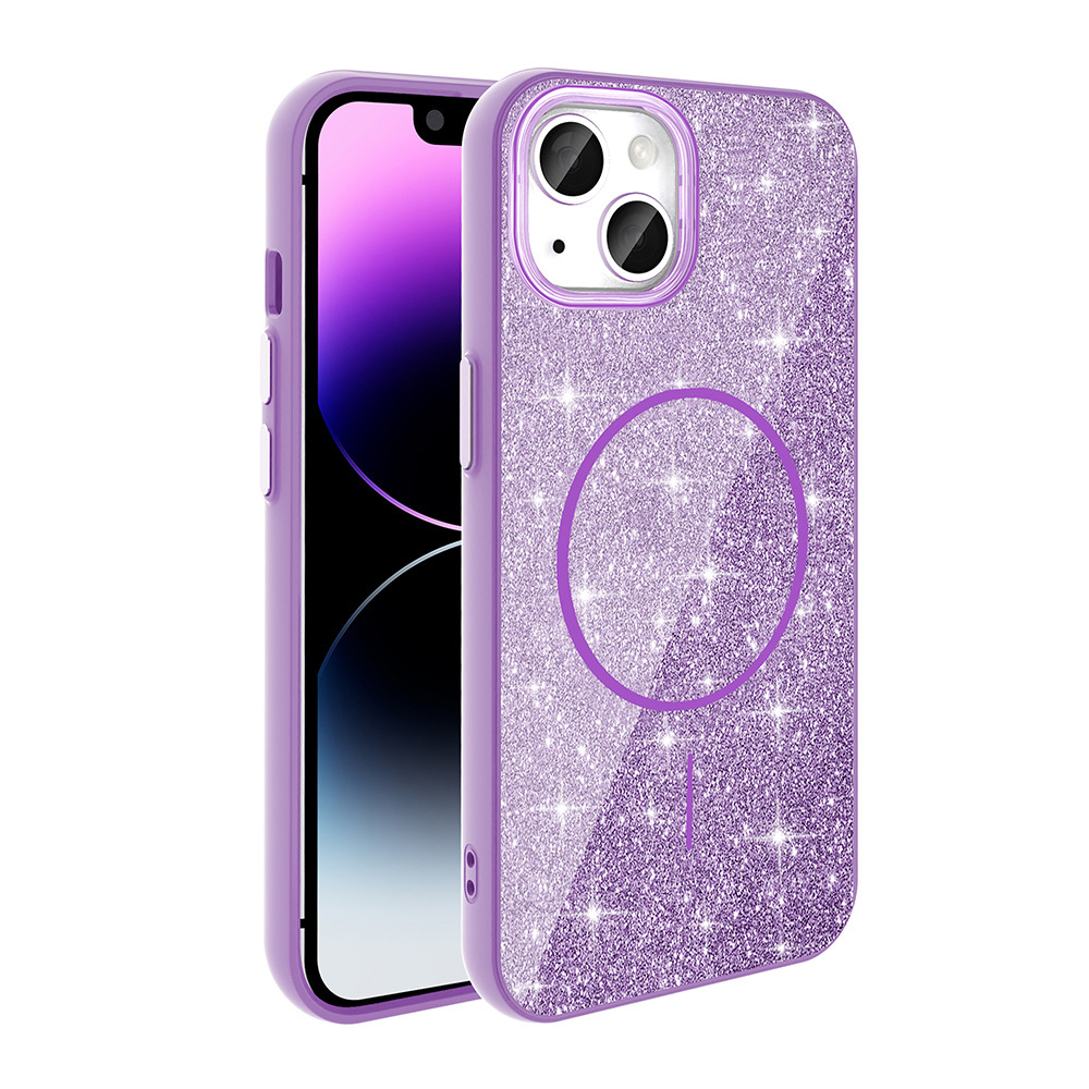 Apple iPhone 11 Kılıf M-safe Şarj Özellikli Parlayan Simli Zore Okso Kapak