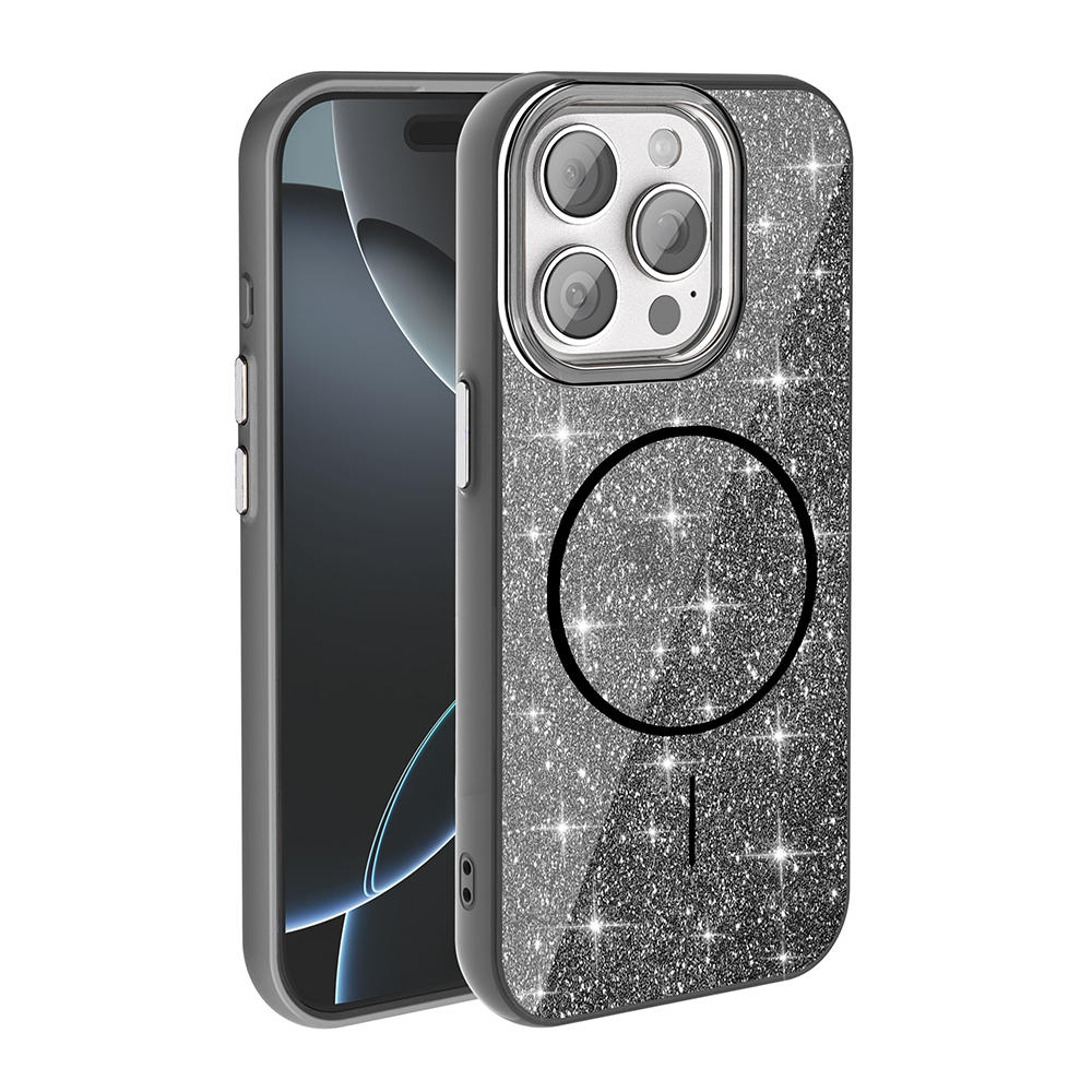 Apple iPhone 15 Pro Max Kılıf M-safe Şarj Özellikli Parlayan Simli Zore Okso Kapak