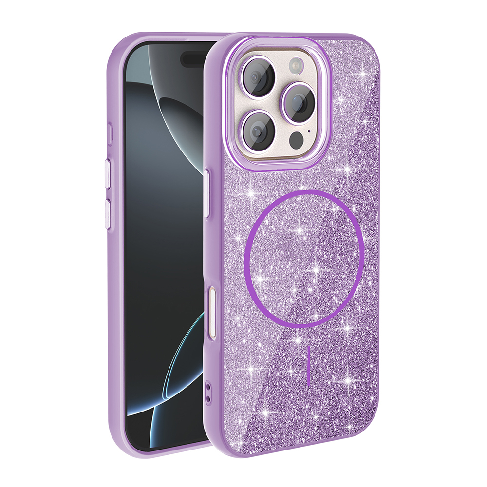 Apple iPhone 16 Pro Kılıf M-safe Şarj Özellikli Parlayan Simli Zore Okso Kapak