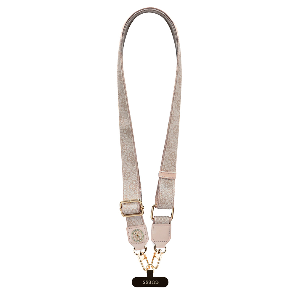 Guess Orjinal Lisanslı Taşlı 4G Metal Logolu Çapraz Vücut Telefon Askı Kayışı 150cm, Pembe