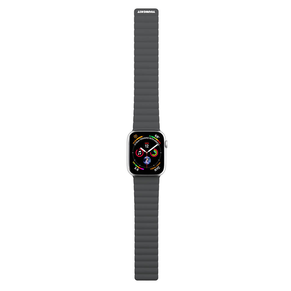 Apple Watch Ultra 49mm Kordon Youngkit Classical Magnetik Tak Çıkar Silikon Strap Kayış Gri
