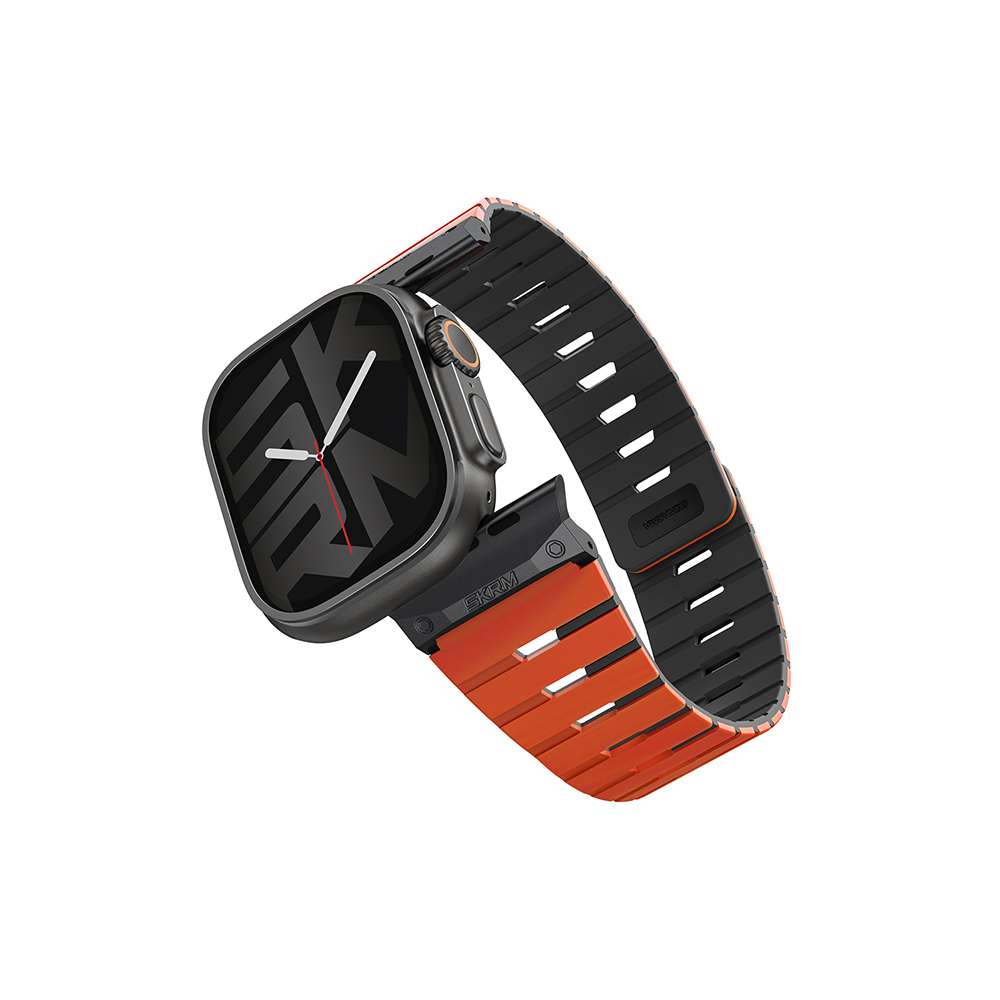 Apple Watch 10 46mm Skinarma Gemini Serisi TPU Magnetik Silikon Kordon Turuncu