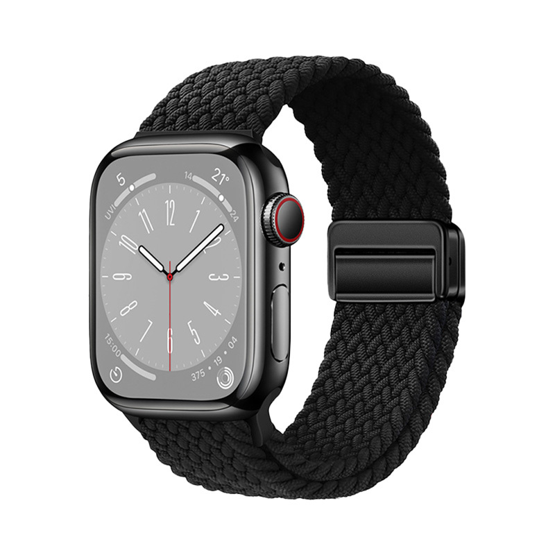 Apple Watch 38mm Zore KRD-134 Örgü Tasarımlı Hasır Kordon Strap Kayış Siyah