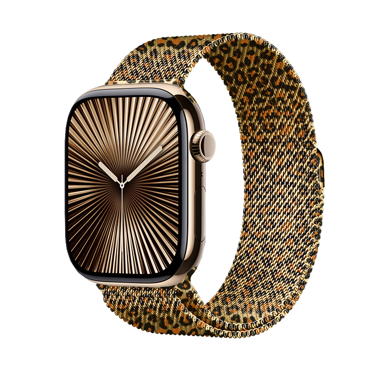 Apple Watch 38mm Zore Band-01 Metal Kordon Desenli Gold Leopar