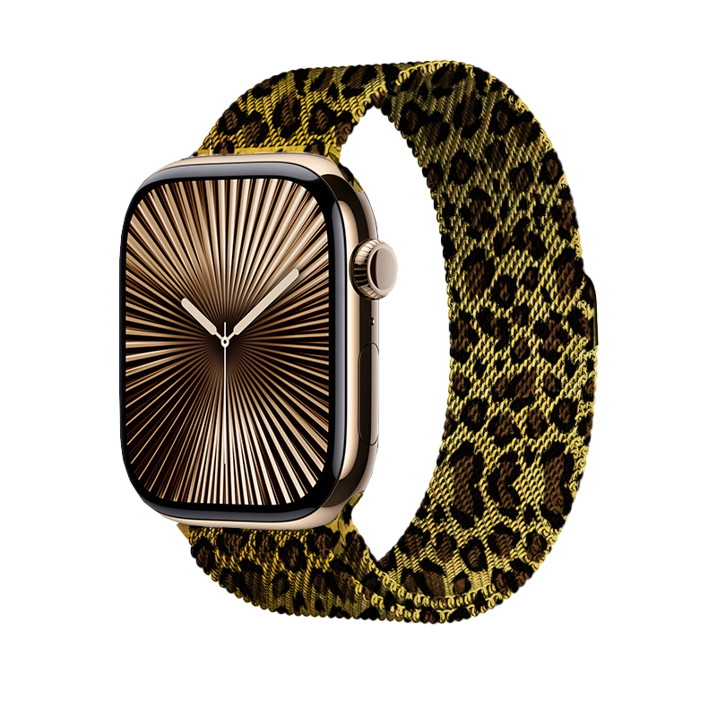 Apple Watch 38mm Zore Band-01 Metal Kordon Desenli Sarı Leopar