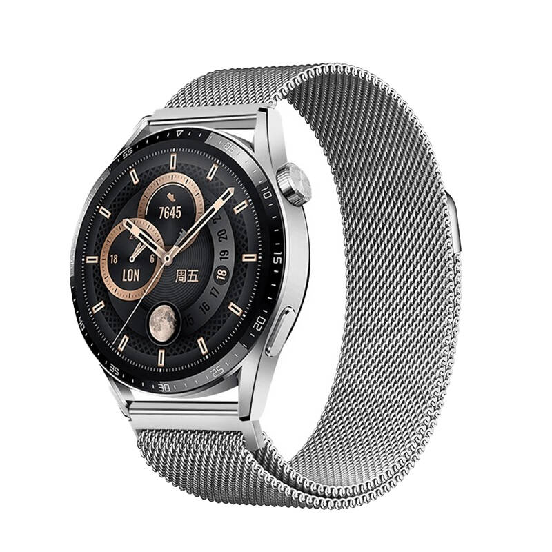 Huawei GT2 42mm Zore Band-12 20mm Metal Hasır Kordon Gümüş