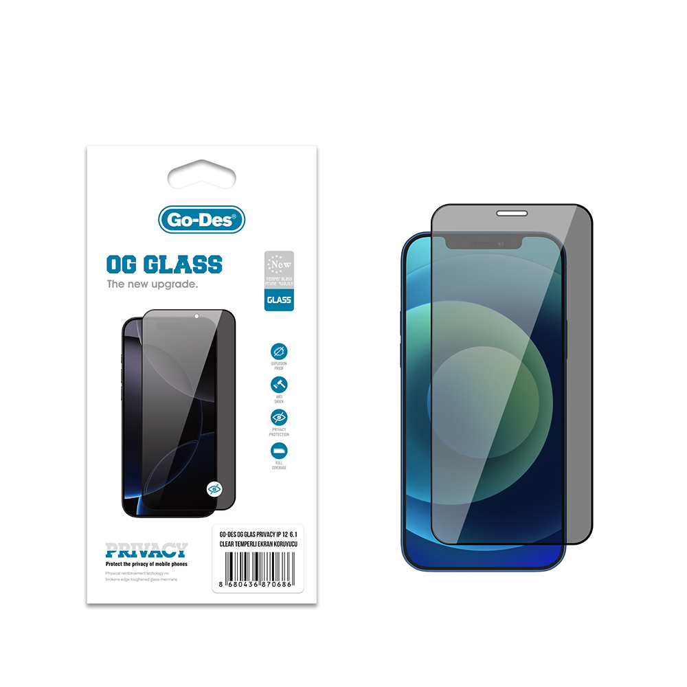 Apple iPhone 12 Pro / 12 Go Des OG Glass Privacy Antistatik Temperli Cam Ekran Koruyucu