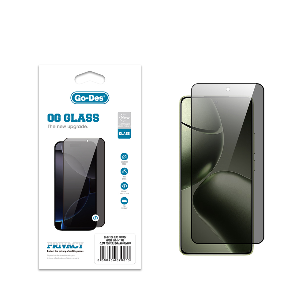 Xiaomi 14T /14T Pro Go Des OG Glass Privacy Antistatik Temperli Cam Ekran Koruyucu