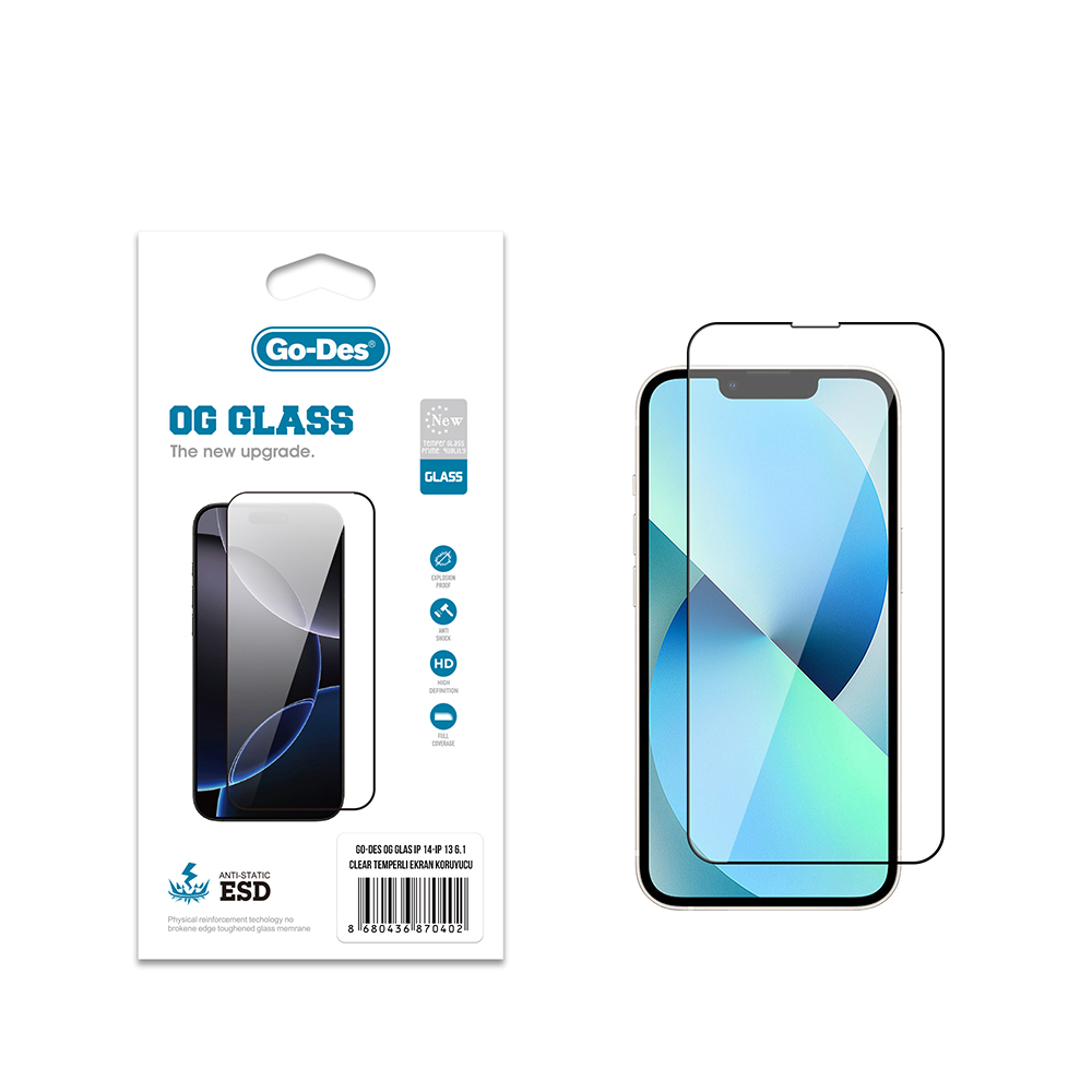 Apple iPhone 13/ 14 Go Des OG Glass Antistatik Temperli Cam Ekran Koruyucu